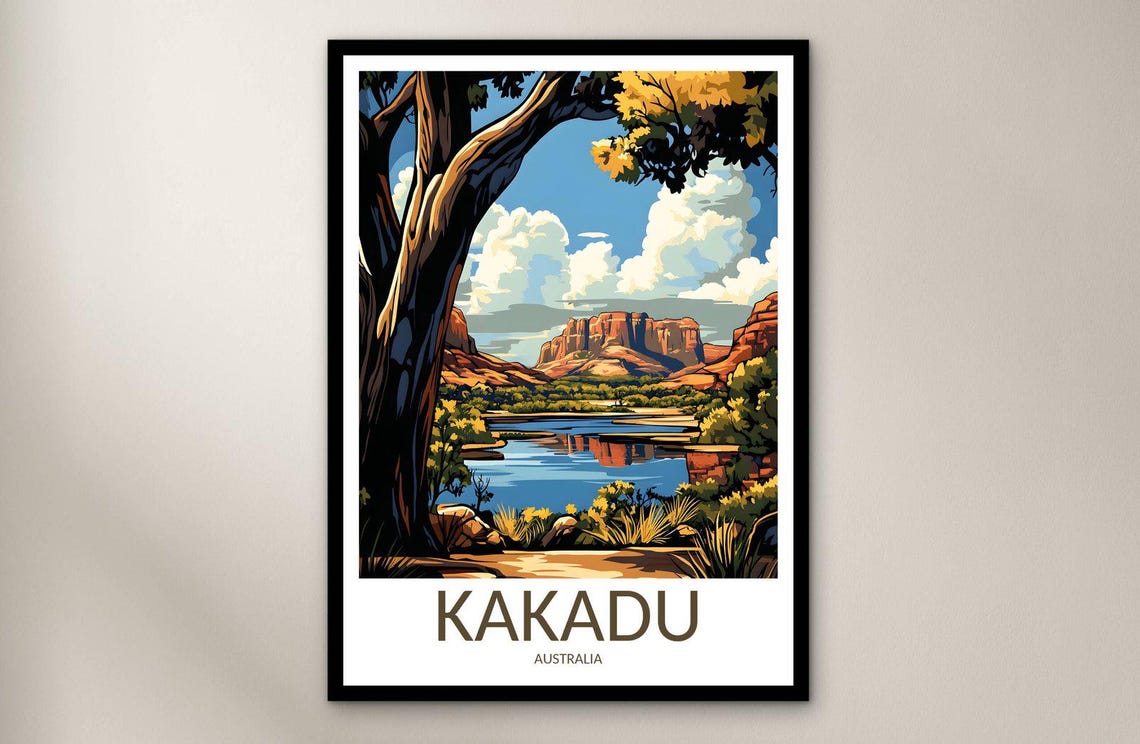 Vintage Kakadu Australia Red Rock Outback Landscape Travel Poster