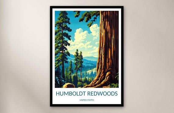 Humboldt Redwoods State Park Travel Poster Wall Art Print United States Poster Home Decor Gift North America Illustration Wall Art