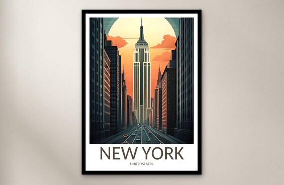 New York City Sunset Travel Poster with Empire State Building