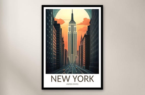 New York Travel Poster Wall Art Print United States Home Decor Gift North America Illustration