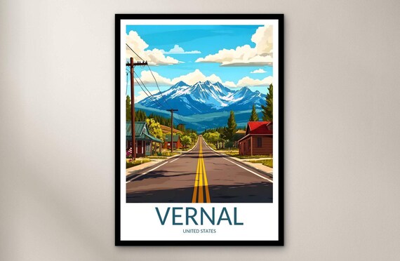 Vernal Scenic Mountain Road Small Town Vintage Travel Poster