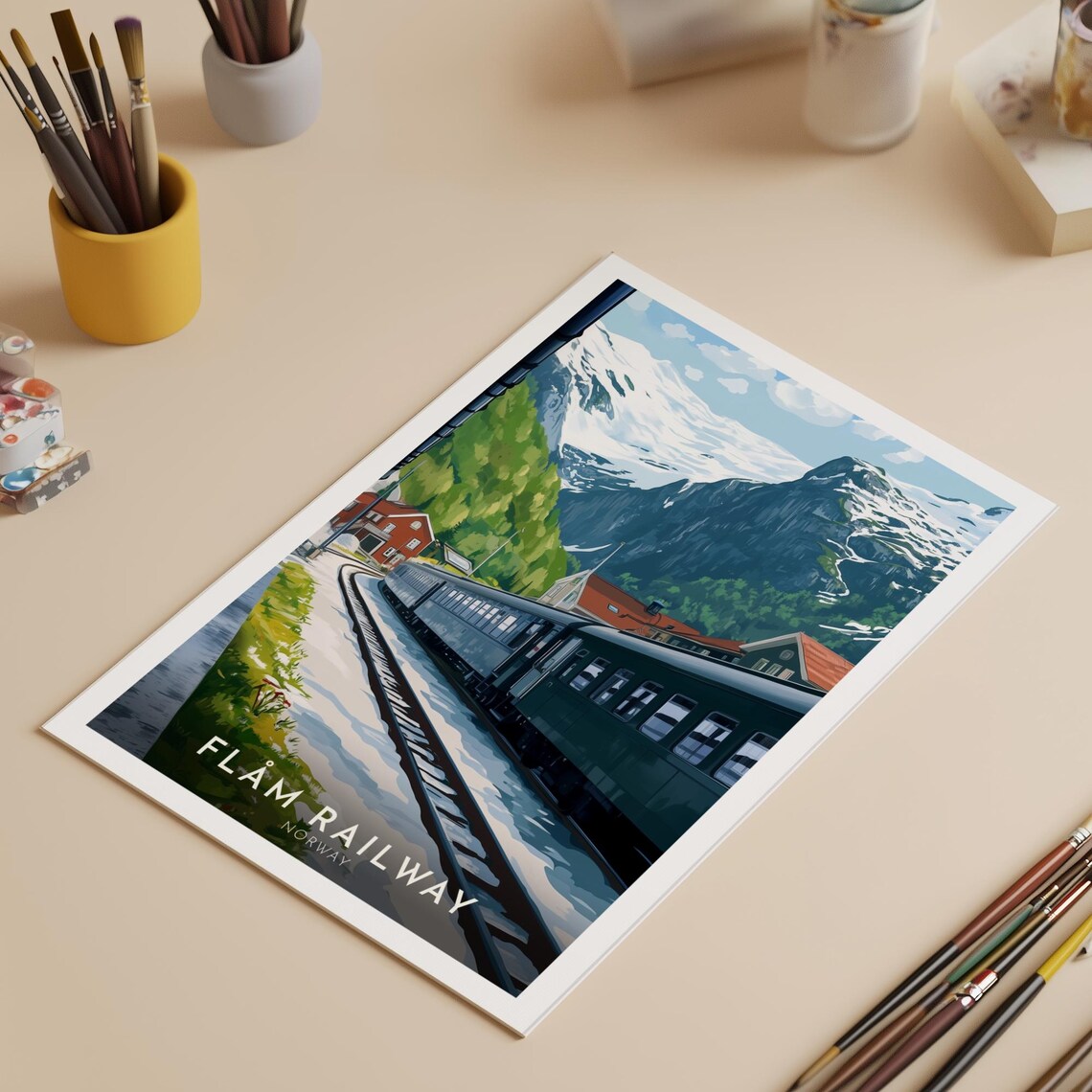 Flåm Railway Norway Mountain Train Station View Travel Poster