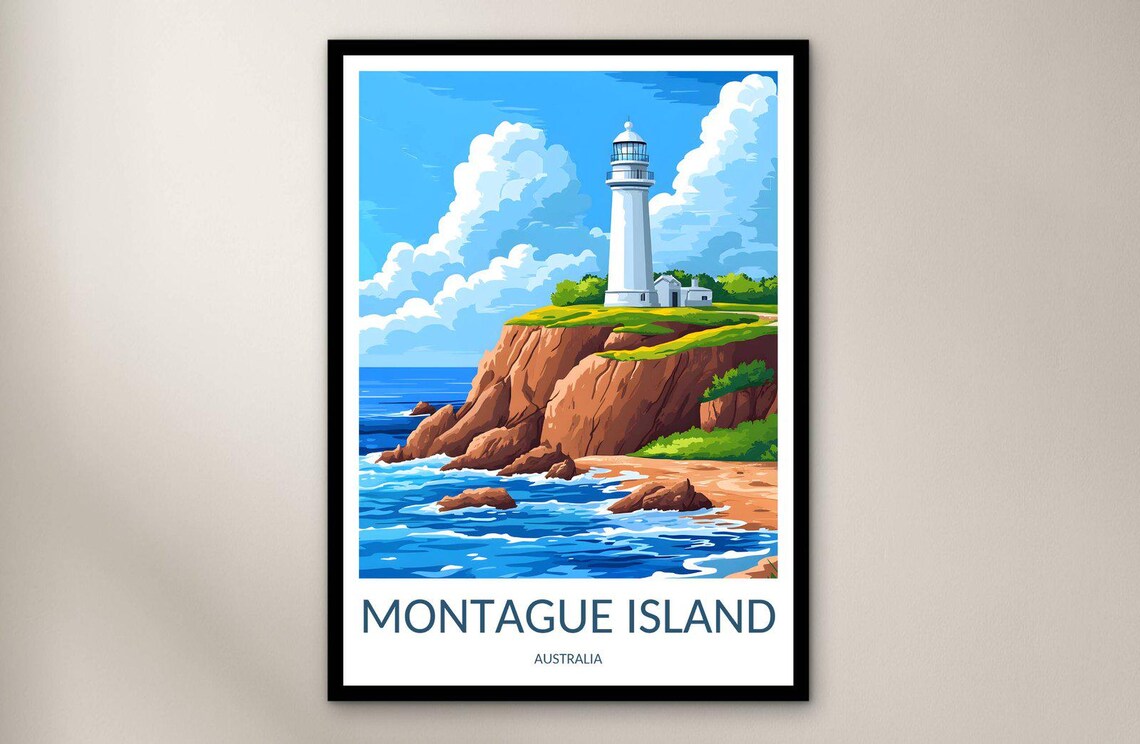 Montague Island Australia Lighthouse Red Cliff Coast Scenic Poster