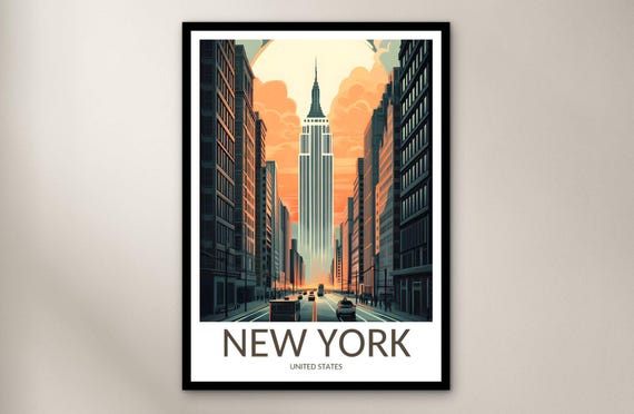 New York Travel Poster Wall Art Print United States Home Decor Gift North America Illustration