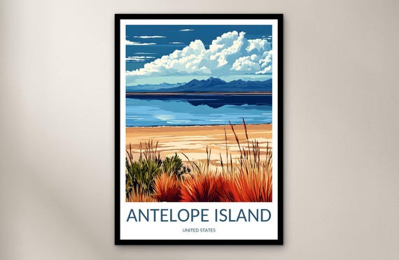 Antelope Island State Park Travel Poster Wall Art Print United States Poster Home Decor Gift North America Illustration Wall Art