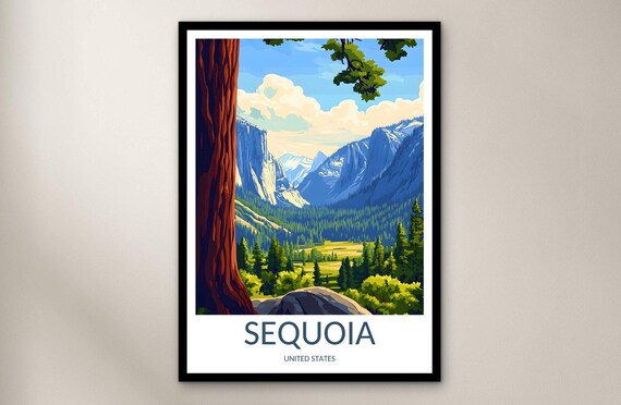 Sequoia California Giant Tree Valley Mountain View Travel Poster