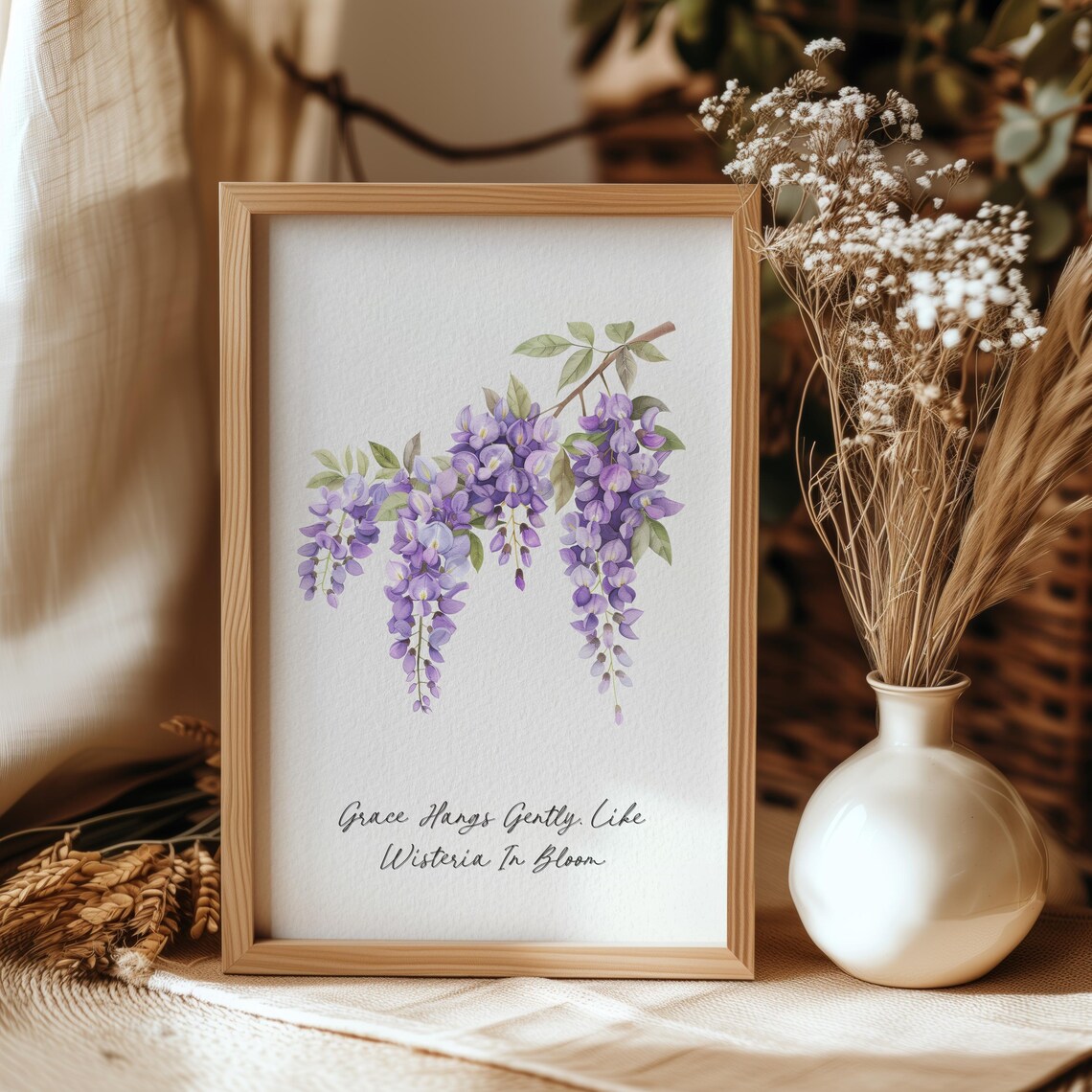 Grace In Bloom Watercolor Wisteria Quote Print Botanical Wall Art