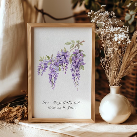 Wisteria Watercolor Grace Hangs Gently Inspirational Quote Art Poster