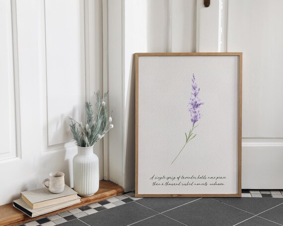Lavender Botanical Quote Print Minimalist Wall Art Farmhouse Style Calming Inspirational Decor Instant