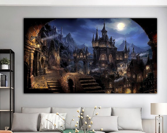 Castle Print Large Mysterious Castle Print Mystical Landscape Print Pirate Castle Wall Decor