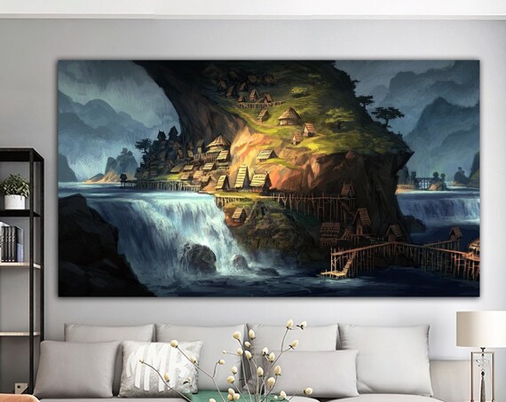 Surreal Art Painting Forest Print Forest And Stream City Landscape Print Landscape Painting