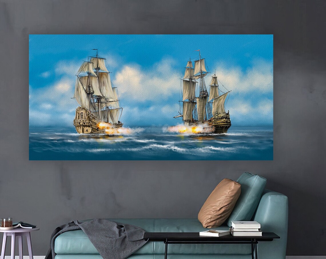 Historic Sailing Ships Naval Battle Cannon Fire Ocean Art Poster