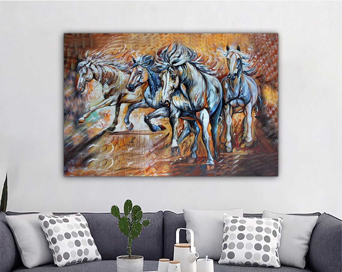 Four Galloping Horses Running Wild Dynamic Equestrian Wall Art Poster
