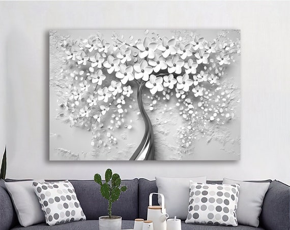 White Flowers Floral Art Print, Botanical Decor