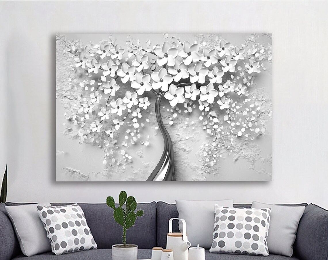 White Flowers Floral Art Print, Botanical Decor