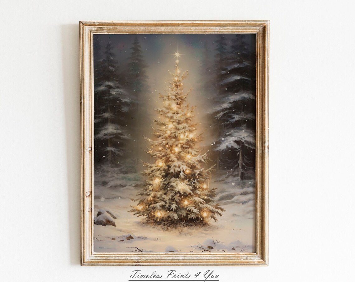 Christmas Tree Vintage Rustic Christmas Art Print