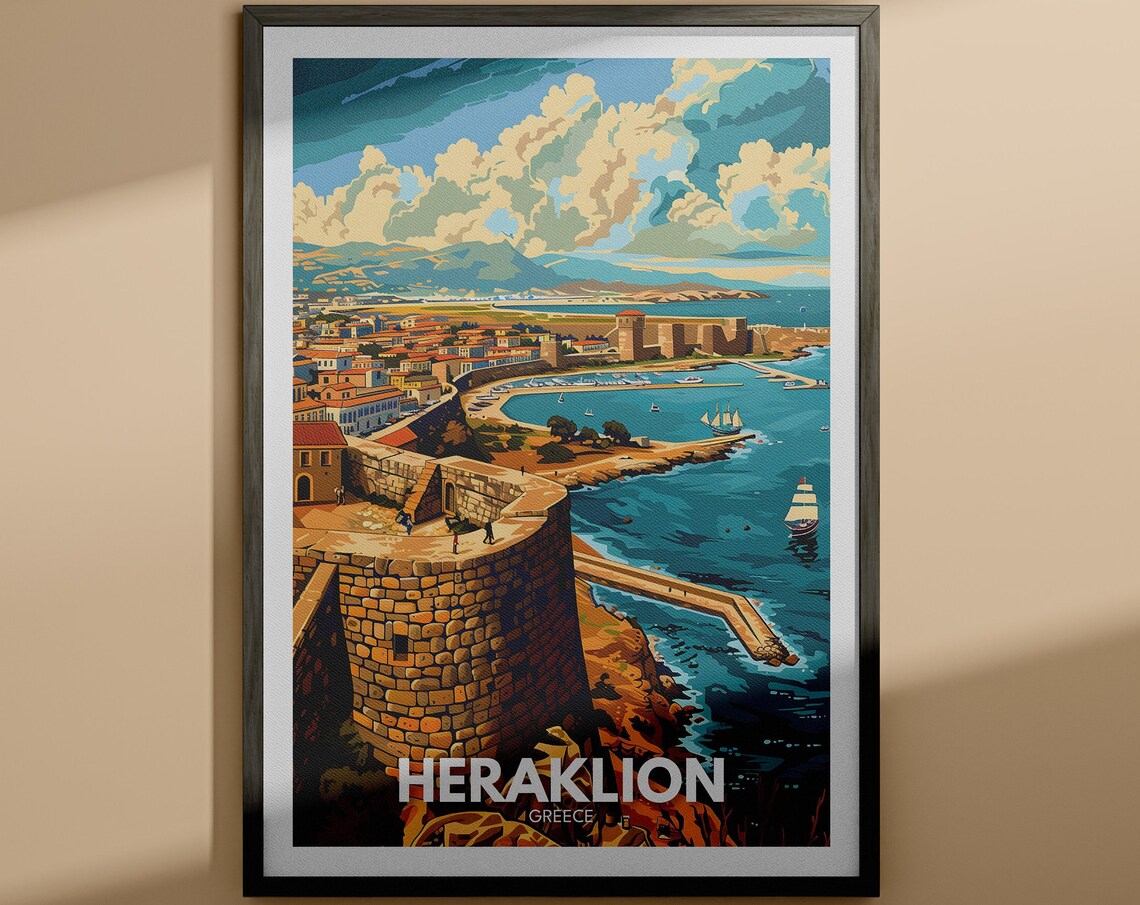 Heraklion Greece Venetian Fortress Harbor Tall Ship View Poster