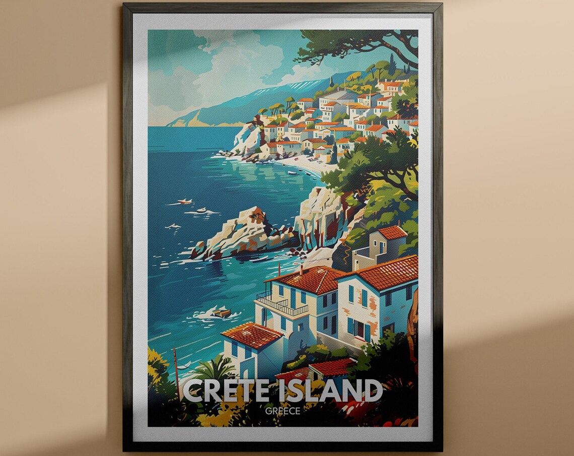 Crete Island Greece Coastal Village Seaside Travel Poster Art