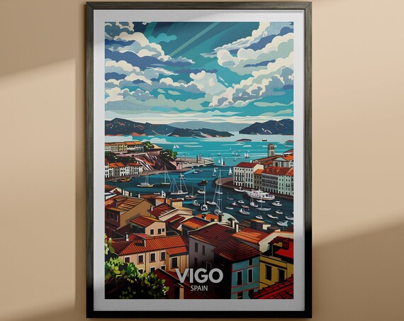 Vigo Spain Sailboat Harbor Galicia Coast Vintage Travel Poster