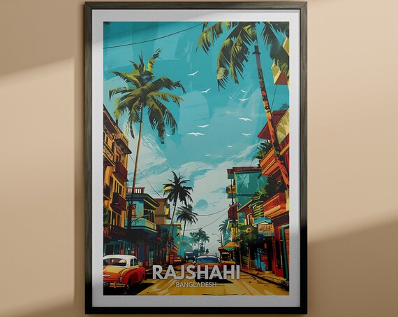 Rajshahi Bangladesh Palm Lined Street Vintage Colorful Travel Poster