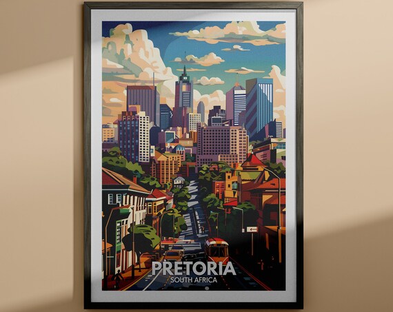 Pretoria South Africa City Skyline Street Vintage Travel Poster