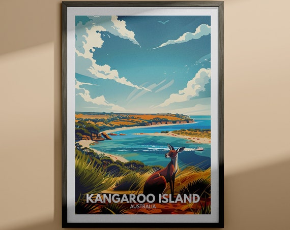 Kangaroo Art Print Kangaroo Island Poster Australia Island Art Australia Travel Poster Nature Prints