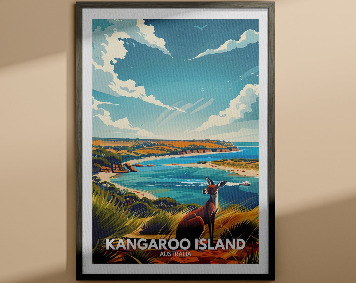 Kangaroo Island Australia Kangaroo Overlook Coastal Bay Travel Poster