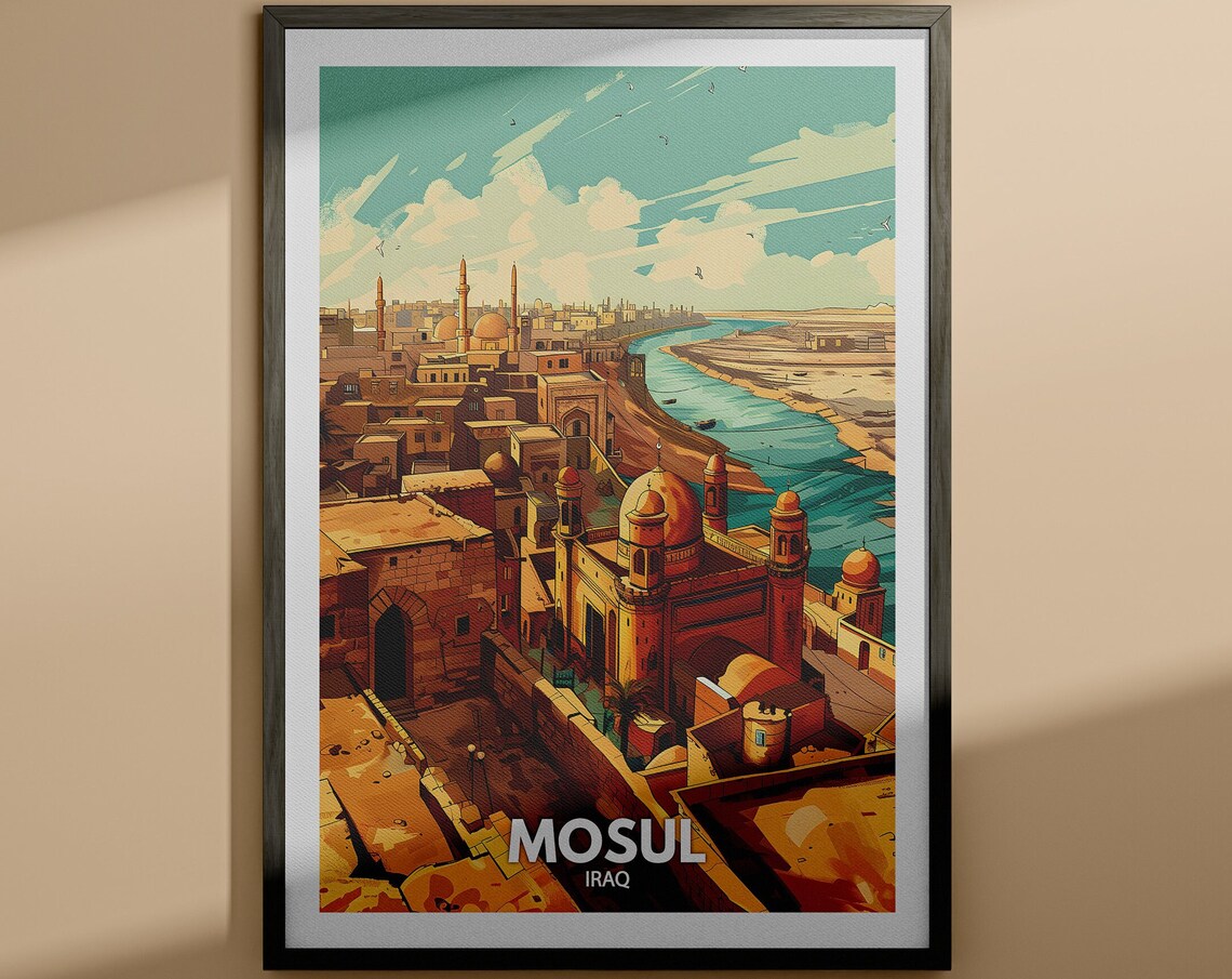 Mosul Iraq Old City Mosques River Middle East Vintage Travel Wall Decor Poster