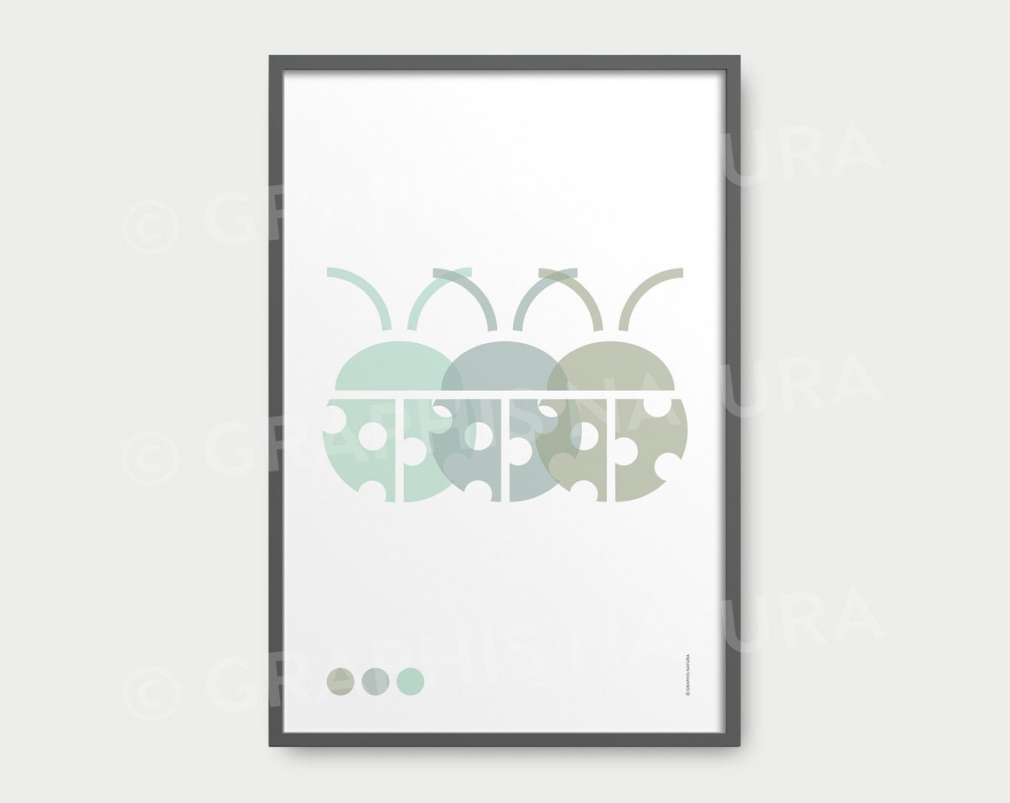 Soft Pastel Ladybug Trio Modern Minimalist Insect Nature Poster