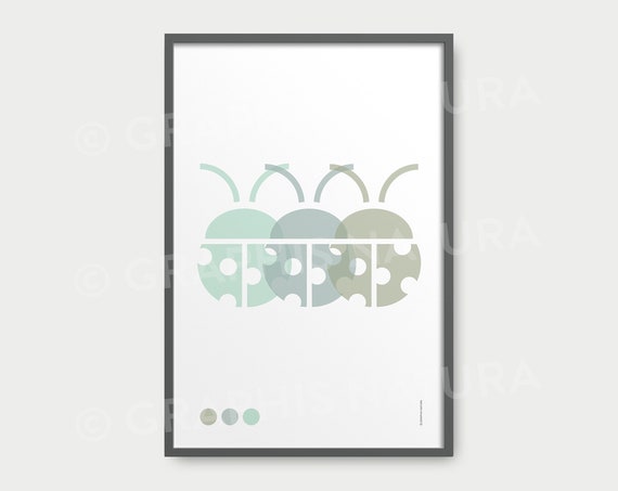 Ladybug Art Print Ladybug Wall Art Print Pastel Ladybug Poster Blue Green Ladybugs Wildlife Wall Art Nature Inspired Art Modern Decor