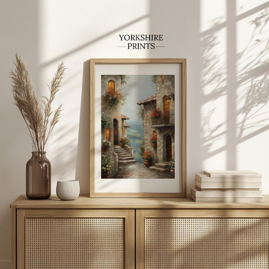 Rustic Italian Village Wall Art Mediterranean Landscape Painting Warm Home Decor Vintage Village Oil Painting Cozy Landscape Wall Art - Image 2