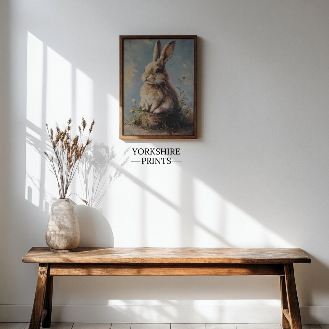 Vintage Rabbit Oil Painting Brown Bunny Dandelion Meadow Farmhouse Wall Art - Image 2