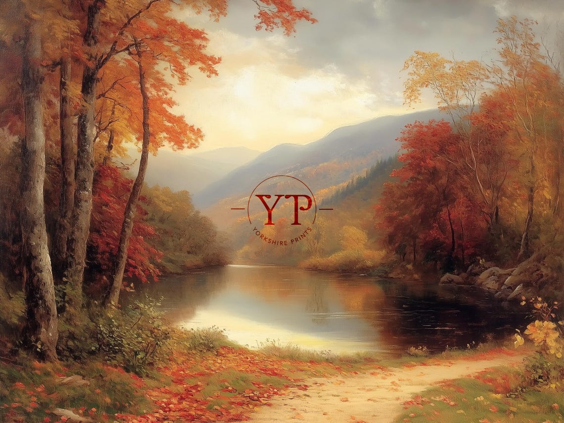 Red Autumn Forest Mountain Lake Reflection Fall Foliage Poster - Image 3