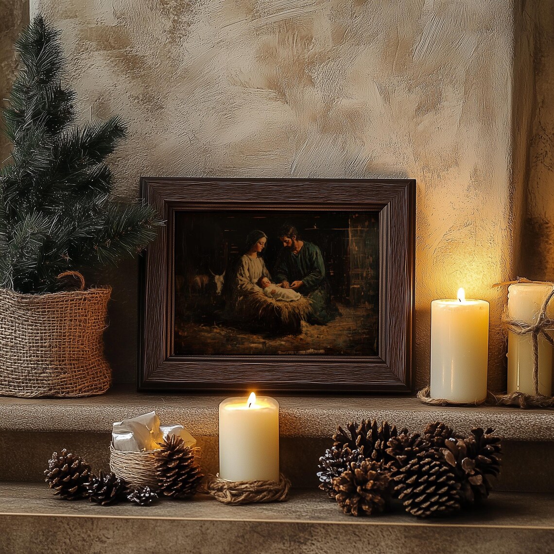Nativity Scene Mary Joseph And Baby Jesus Vintage Christian Art Poster - Image 2