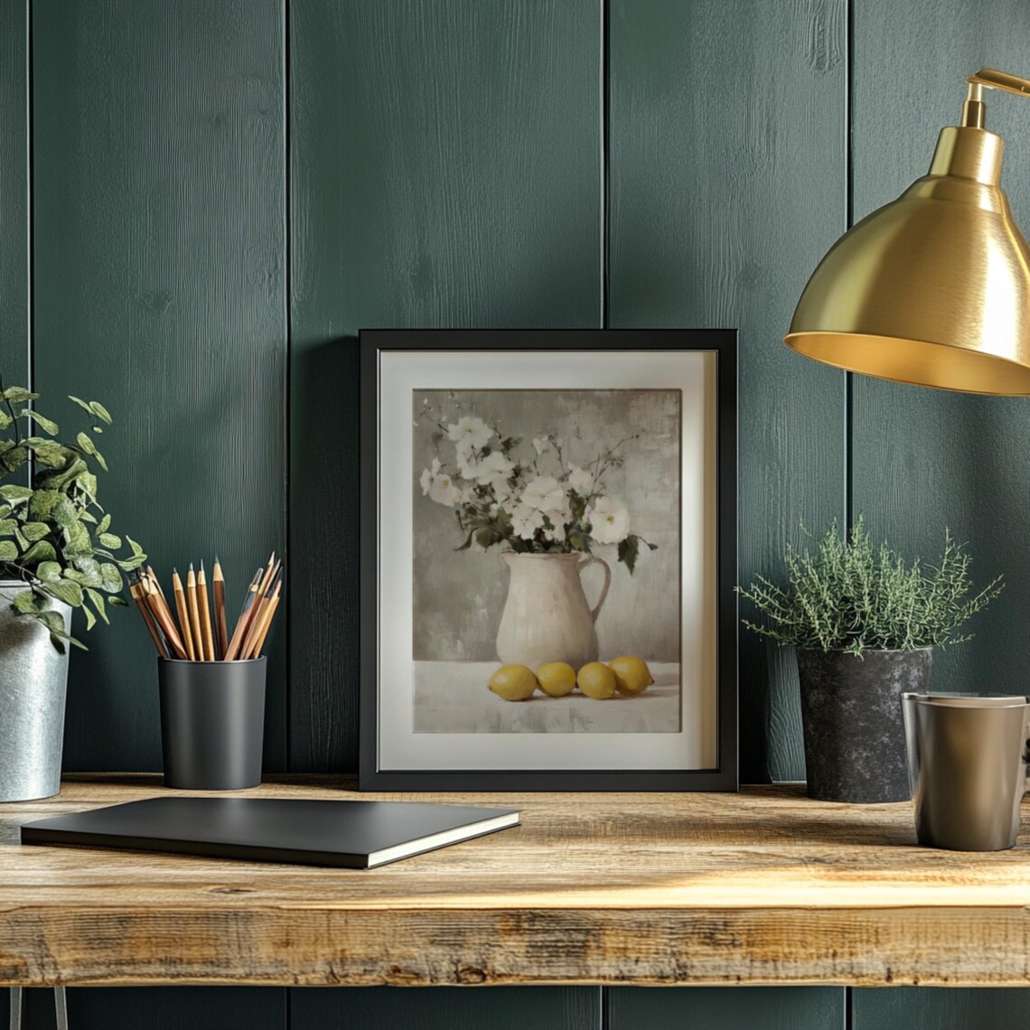Vintage Still Life with Flowers and Lemons, Art Print - Image 2