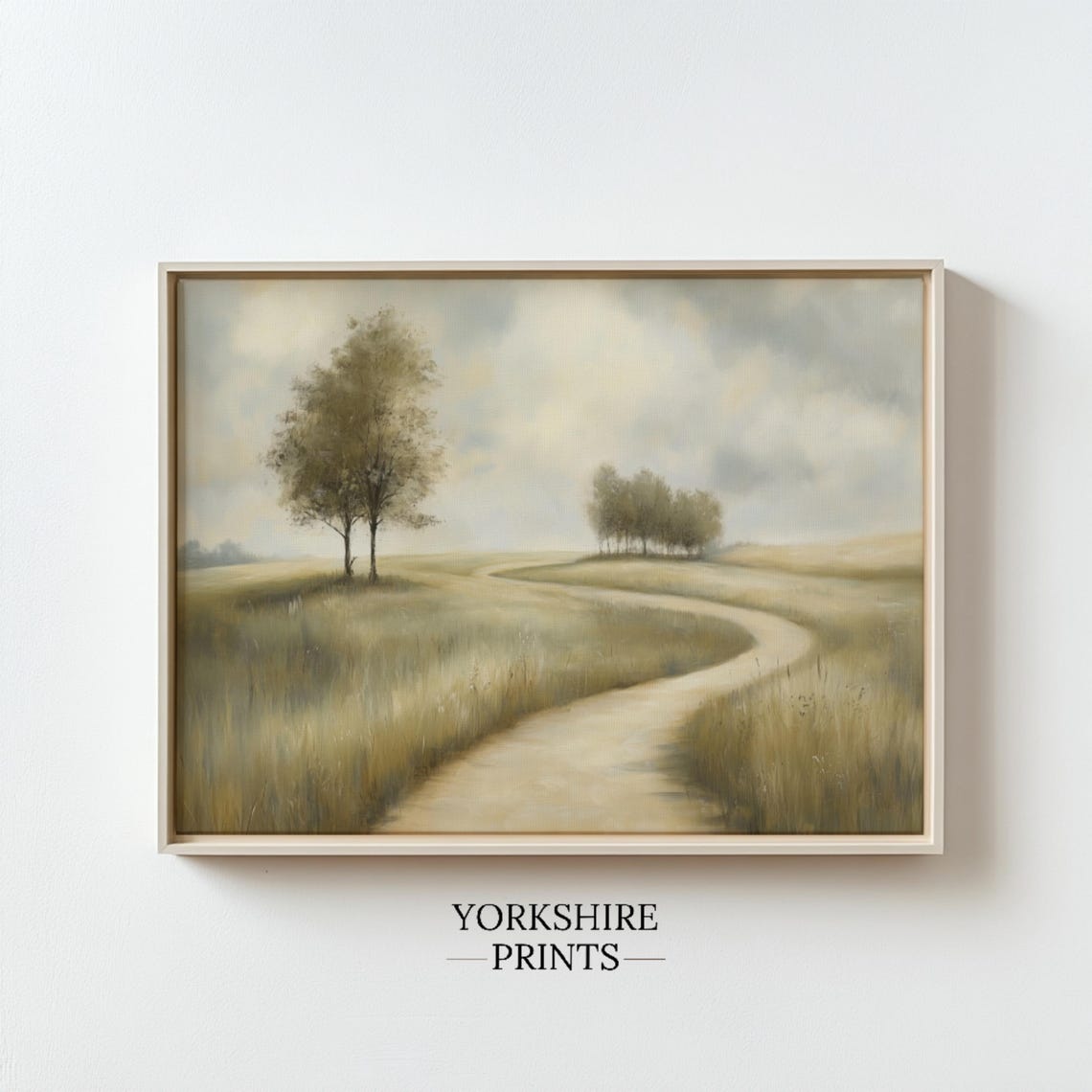 Winding Country Path Golden Meadow Trees Soft Muted Landscape Poster - Image 3