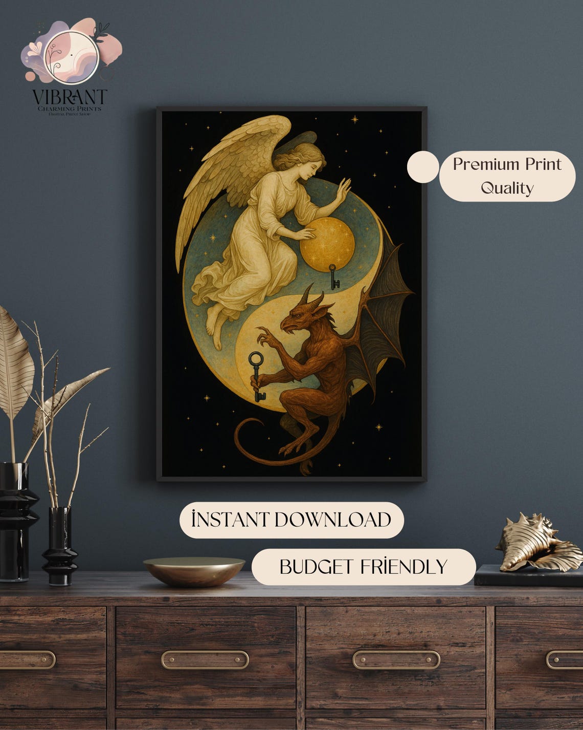 Angel And Demon Yin Yang, Mystical Balance Art Print - Image 5