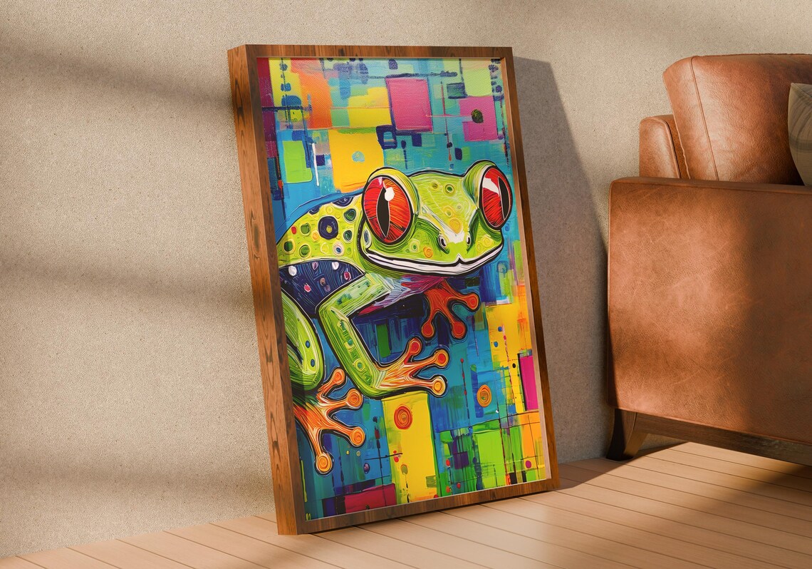 Colorful Frog Abstract Art Print, Modern Nature Decor - Image 2