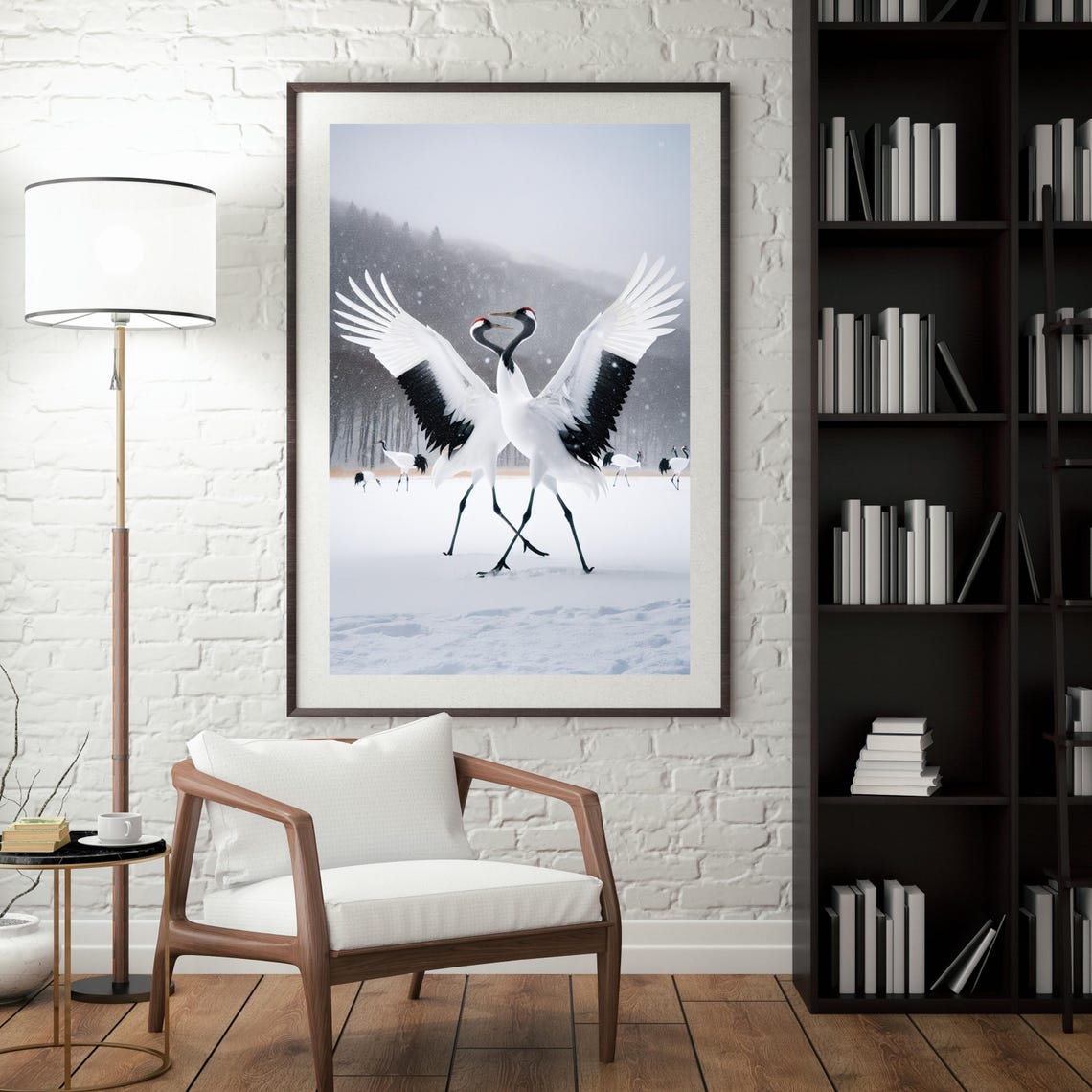 Dancing Cranes In Snow, Minimalist Zen Nature Art Print - Image 2
