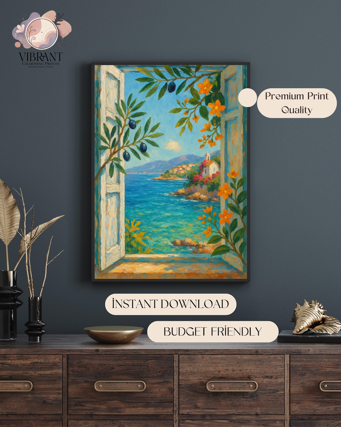Mediterranean Window View, Coastal Olive Tree - Image 5