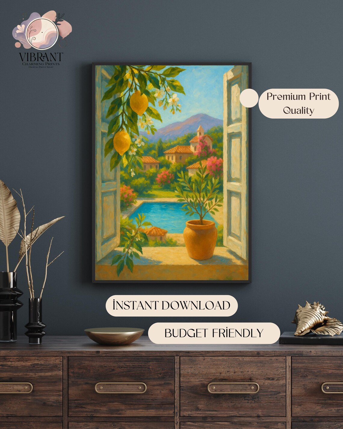 Mediterranean Pool View Lemon Tree, Italian Summer - Image 5