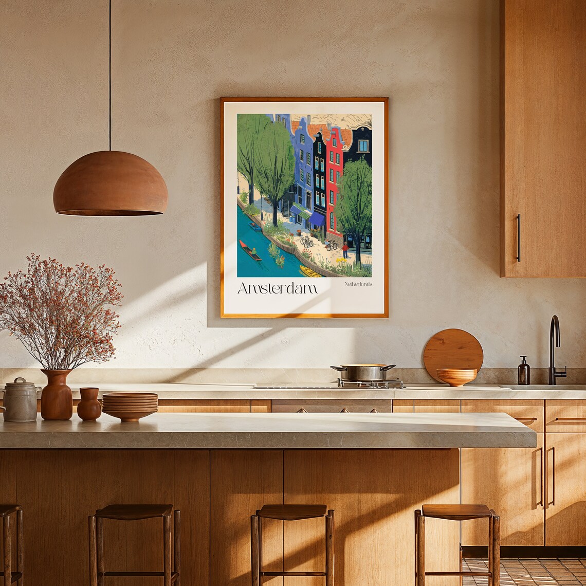 Amsterdam Canal Houses And Boats Netherlands Travel Art Poster - Image 2