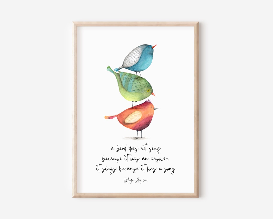 Maya Angelou Quote, Bird Inspirational Art Print