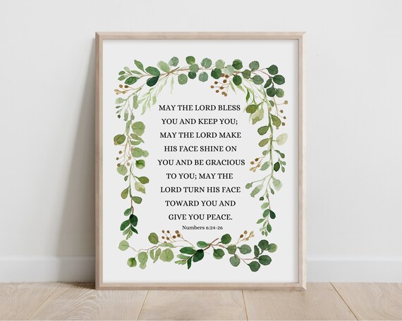 Numbers 624 May The Lord Bless You And Keep Bible Verse Wall Art Christian Gift Scripture Print Watercolor Greenery Wreath 16x20