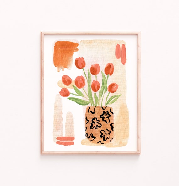 Tulips In A Vase Botanical Art Print
