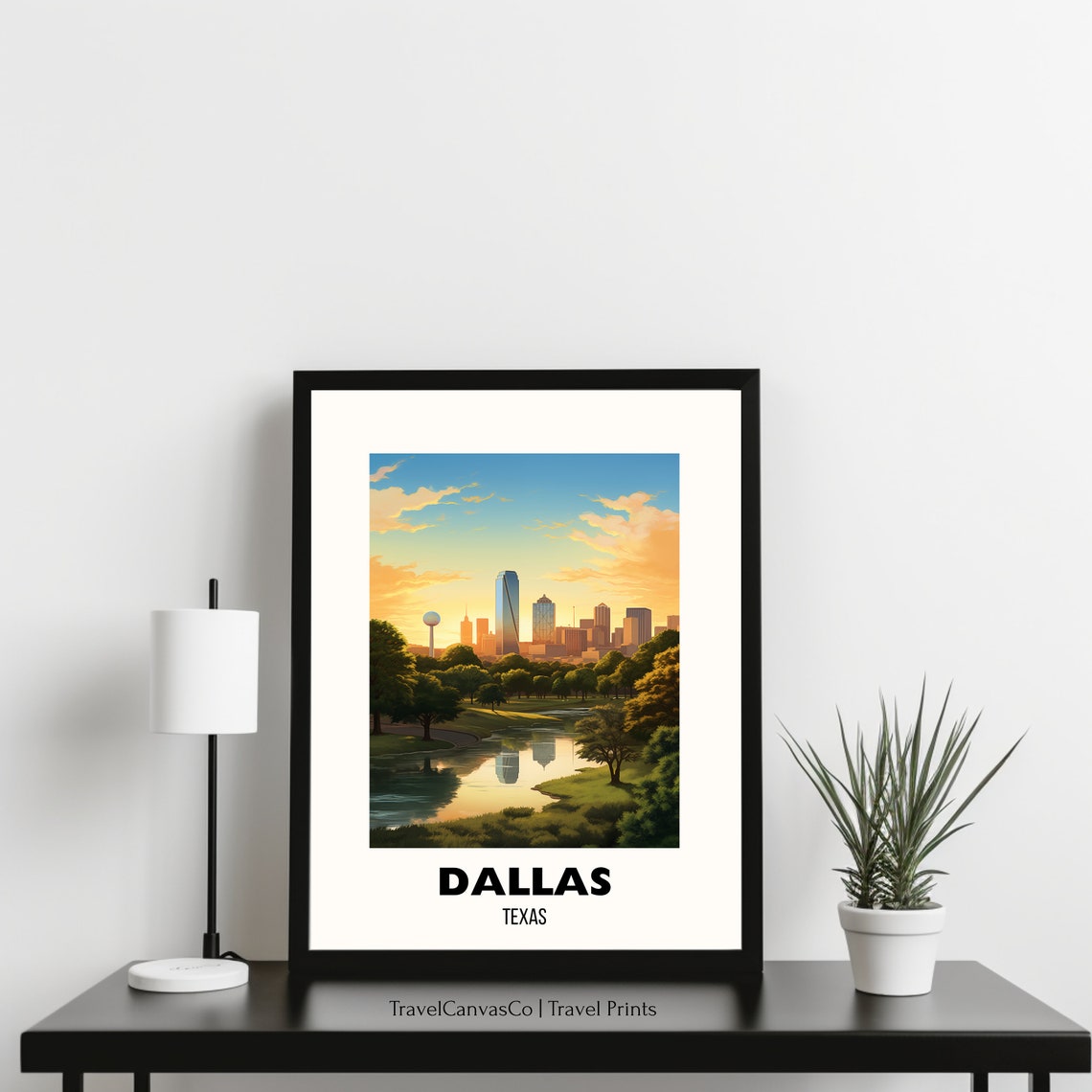 Dallas Texas Sunrise Skyline Lakeside Park City Travel Poster - Image 3