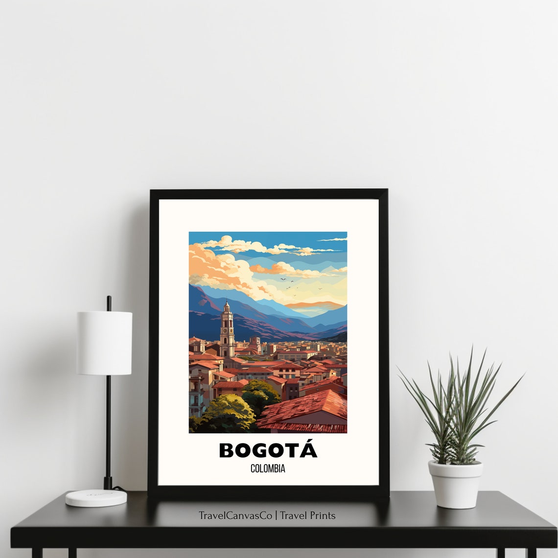 Bogota Colombia Old Town Rooftops Mountains Vintage Travel Poster - Image 3