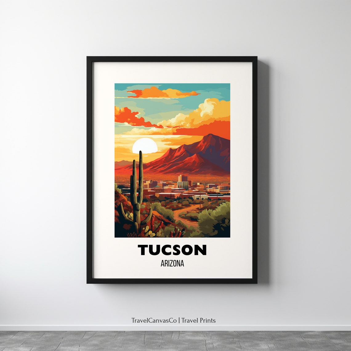 Tucson Arizona Desert Sunset Saguaro Cactus Scene Travel Poster