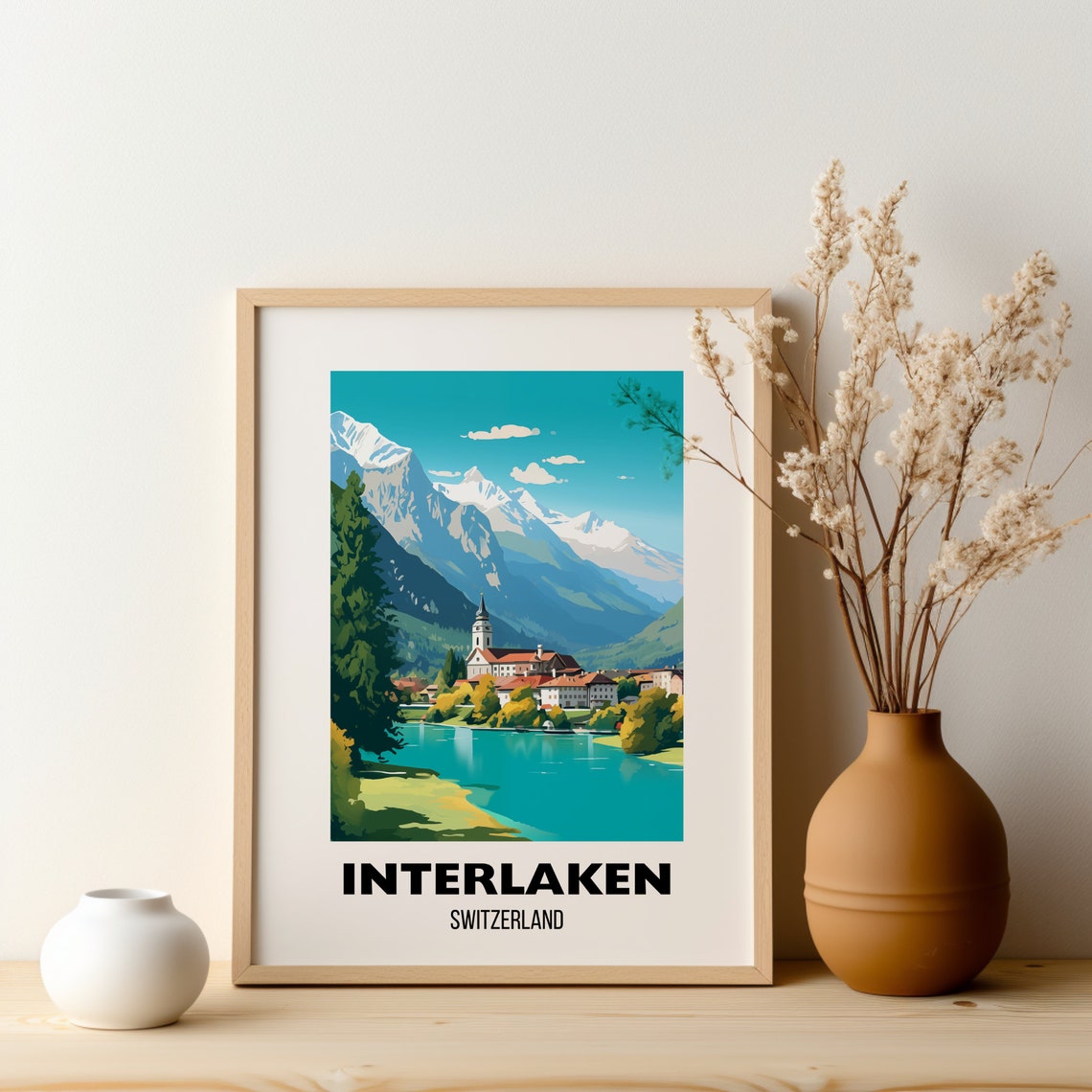 Interlaken Switzerland Alpine Lake Mountain Village Travel Poster - Image 2