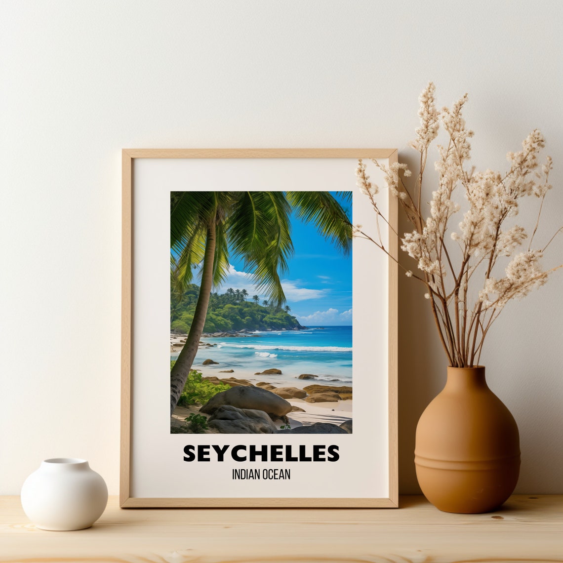 Seychelles Indian Ocean Palm Beach Granite Boulders Travel Poster - Image 2
